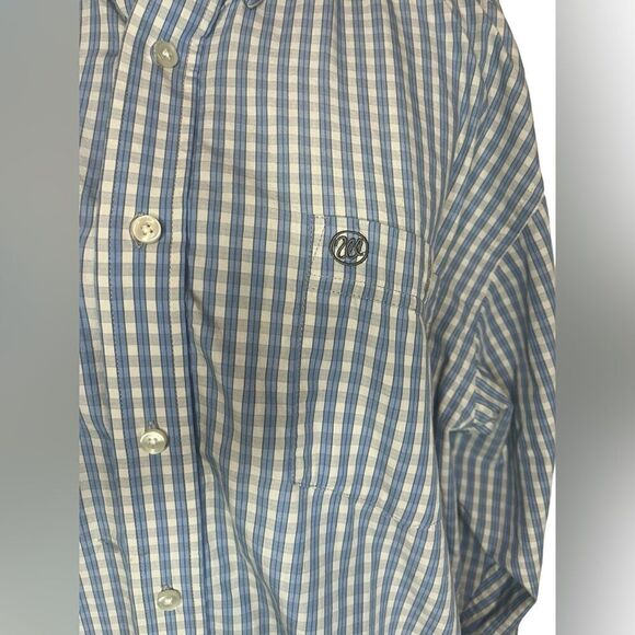 WRANGLER MENS XL LIGHT BLUE & WHITE CHECKERED LONG SLEEVE BUTTON UP SHIRT - Picture 9 of 11